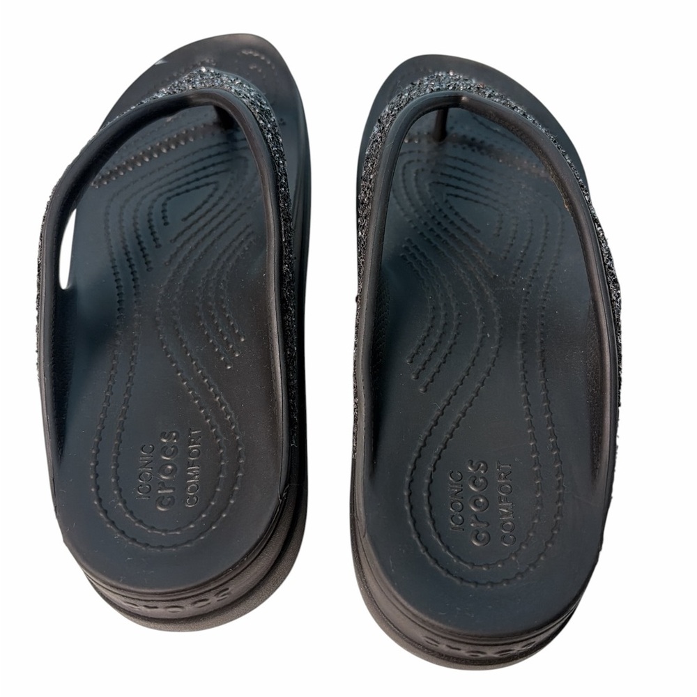 Women’s Crocs Sloane Black/Glitter Flip Flop Platform Sandals Sz 8 - Picture 4 of 9